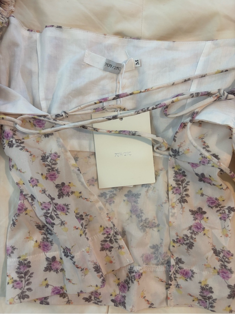 NWT Floral Puff Sleeve Open-Back Lace-up Crop Top Coquette Cottagecore Country - Picture 8 of 11